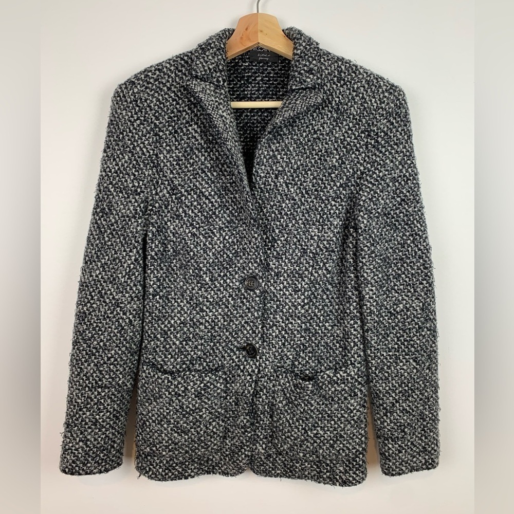 Marc Cain Knit Blazer Gray Black Knitted In Germany Wool Cotton Blend Sz Medium
